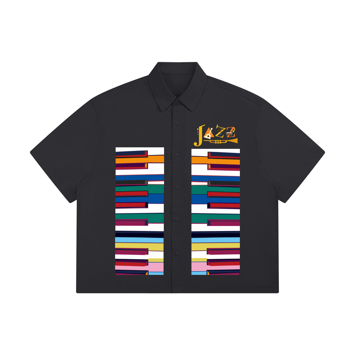 Colorful Piano Keys Print Unisex Boxy Short Sleeve Shirt