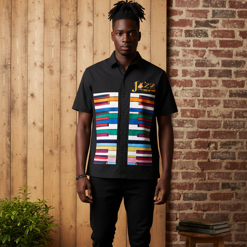 Colorful Piano Keys Print Unisex Boxy Short Sleeve Shirt