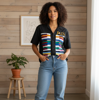 Colorful Piano Keys Print Unisex Boxy Short Sleeve Shirt