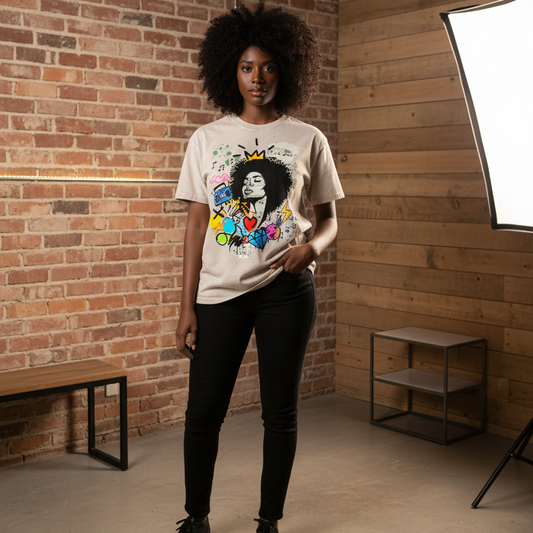 Graffiti Black Musician Art Unisex Snow Washed Oversized Cotton T-Shirt