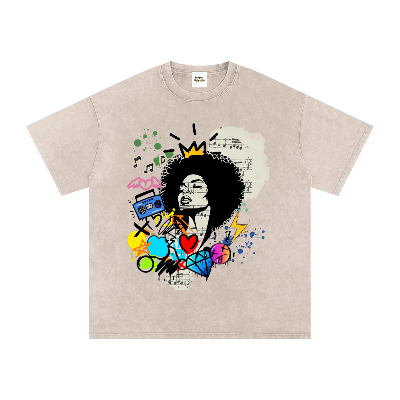 Graffiti Black Musician Art Unisex Snow Washed Oversized Cotton T-Shirt