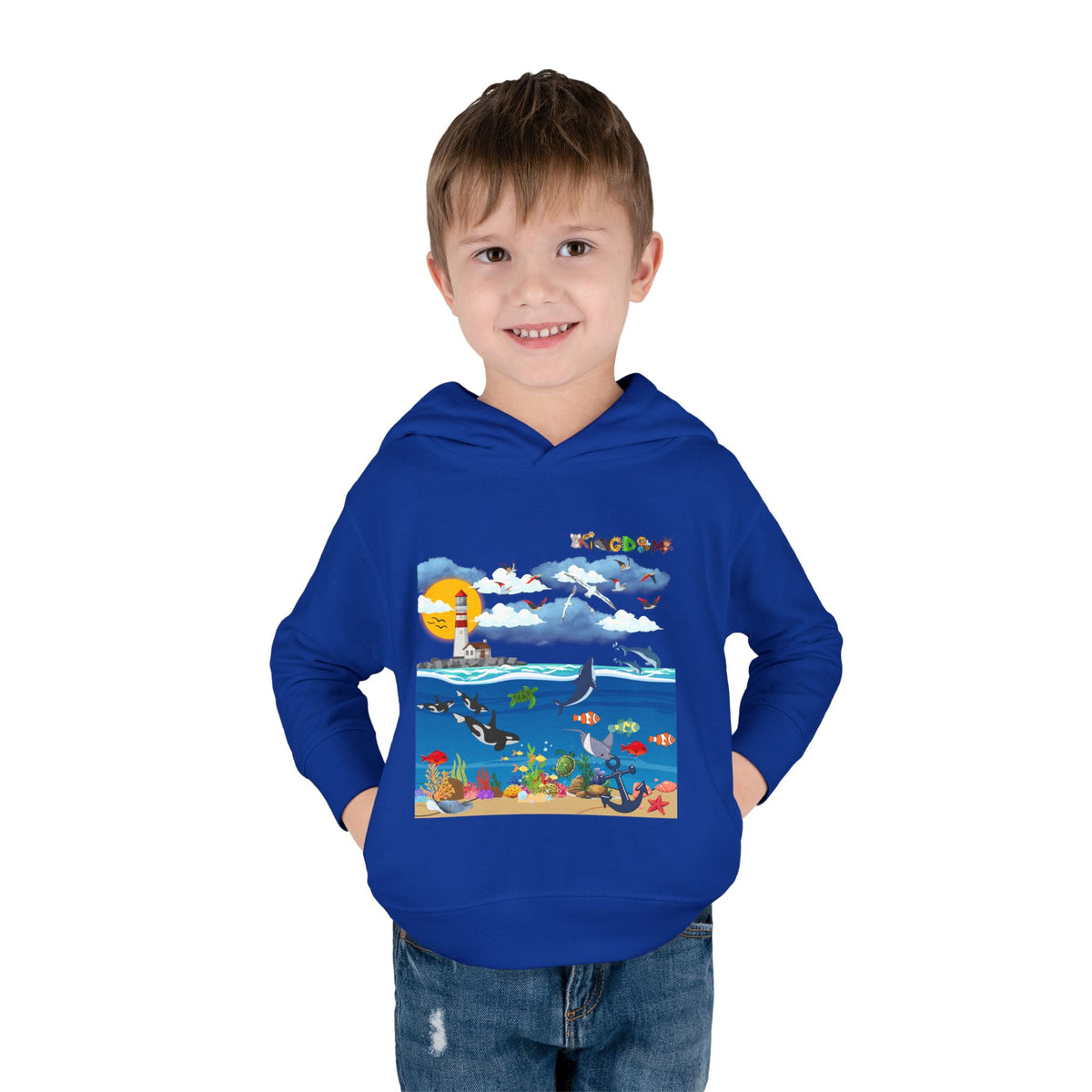Ocean Friends Toddler Pullover Fleece Hoodie, Aquatic Theme Sweatshirt for Kids Printify