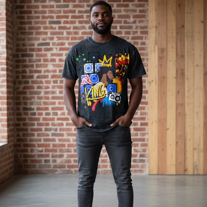Graffiti Black Art Graphic Snow Washed Oversized Cotton Unisex T-Shirt