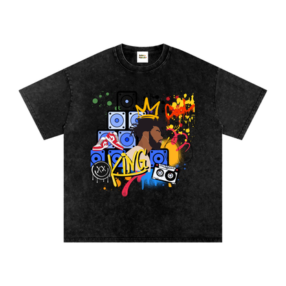 Graffiti Black Art Graphic Snow Washed Oversized Cotton Unisex T-Shirt