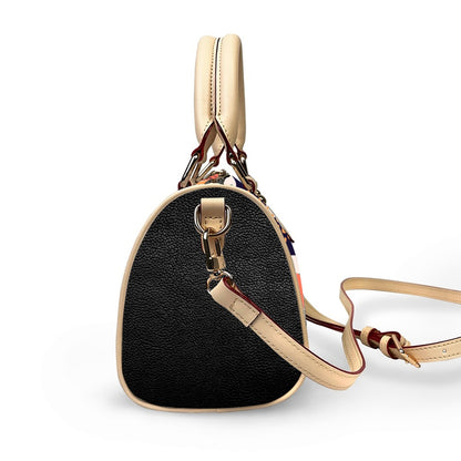 Colorful Patterned Classic Barrel-Shaped PU Leather Handbag