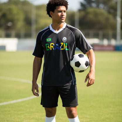 Brazil Flag Themed Graphic Shadow Stripe Collared Soccer Unisex Jersey