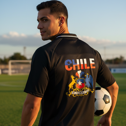 Chile Flag Themed Graphic Striped V-Neck Soccer Jersey