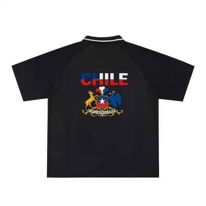 Chile Flag Themed Graphic Striped V-Neck Soccer Jersey