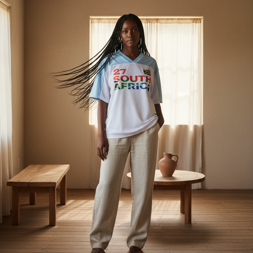 South African Flag-Themed Graphic Mesh V-Neck Unisex Soccer Jersey