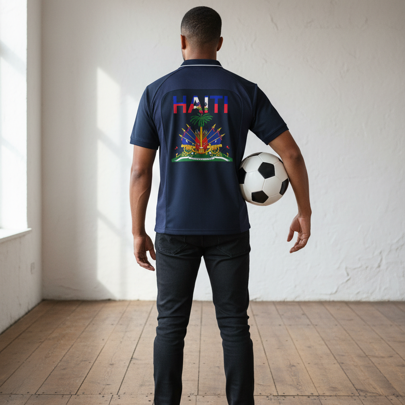 Unisex V-Neck Soccer Jersey Featuring Haiti-Inspired Flag Stripes