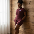 Women's Quarter-Zip Short Sleeve Romper featuring the Haiti Flag Art