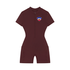 Women's Quarter-Zip Short Sleeve Romper featuring the Haiti Flag Art