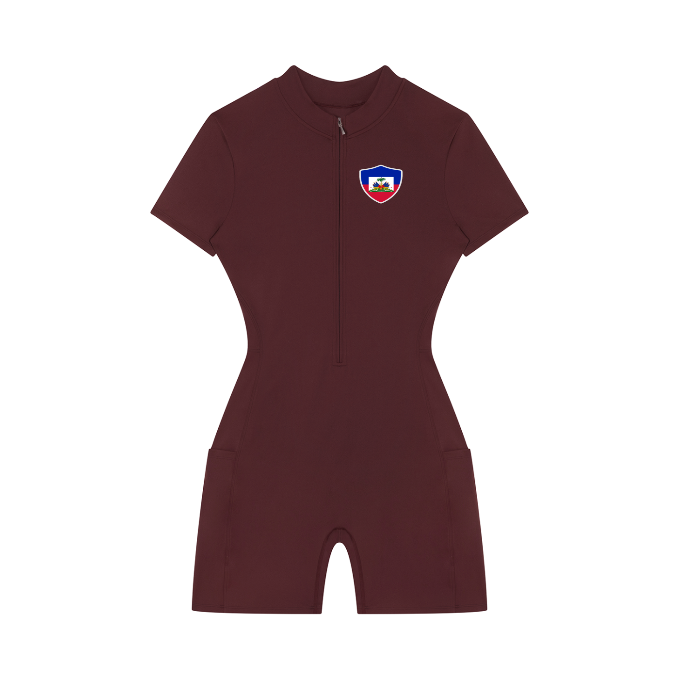 Haiti Flag Themed Women's Quarter-Zip Short Sleeve Romper