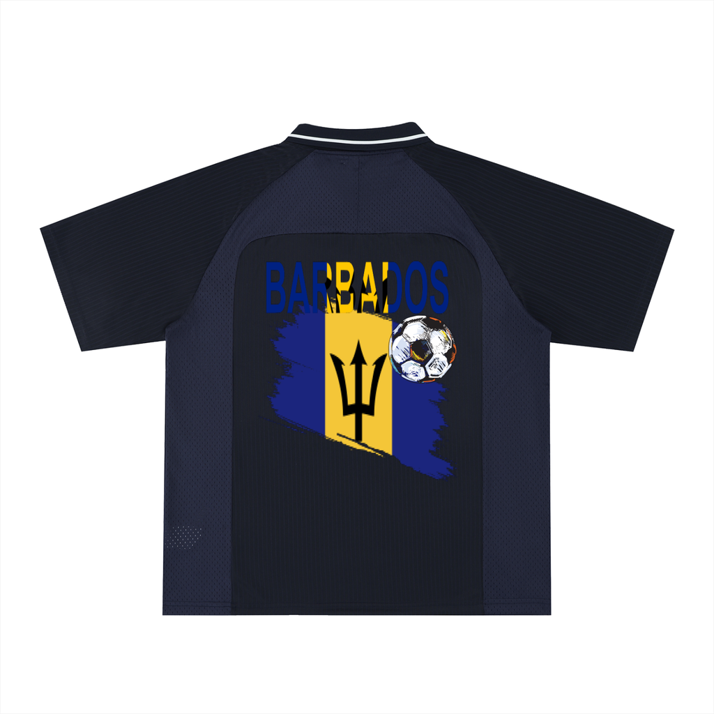 Barbados Flag Themed Graphic Striped V-Neck Unisex Soccer Jersey