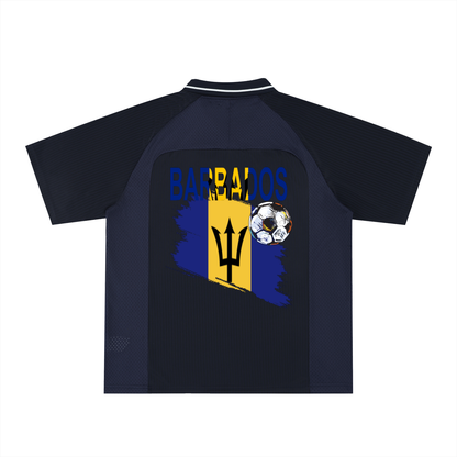 Barbados Flag Themed Graphic Striped V-Neck Unisex Soccer Jersey