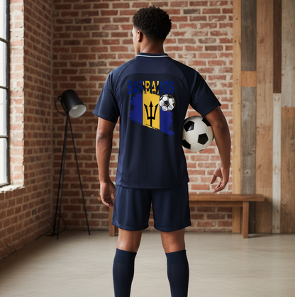 Barbados Flag Themed Graphic Striped V-Neck Unisex Soccer Jersey