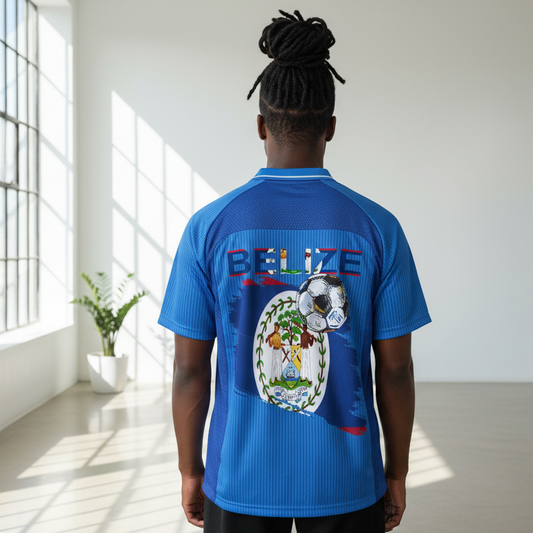 Belize Flag Themed Graphic Unisex Striped V-Neck Soccer Jersey