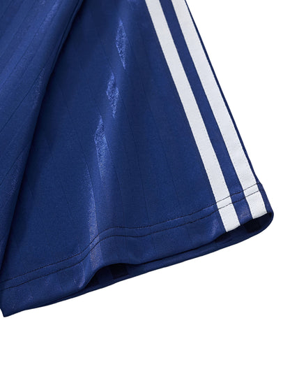 Dominican Republic Flag Themed Contrast Collar Striped Soccer Jersey