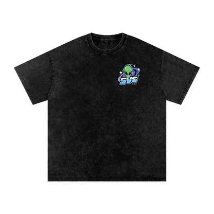 Graphic Alien Art Unisex Snow Washed Oversized Cotton T-Shirt