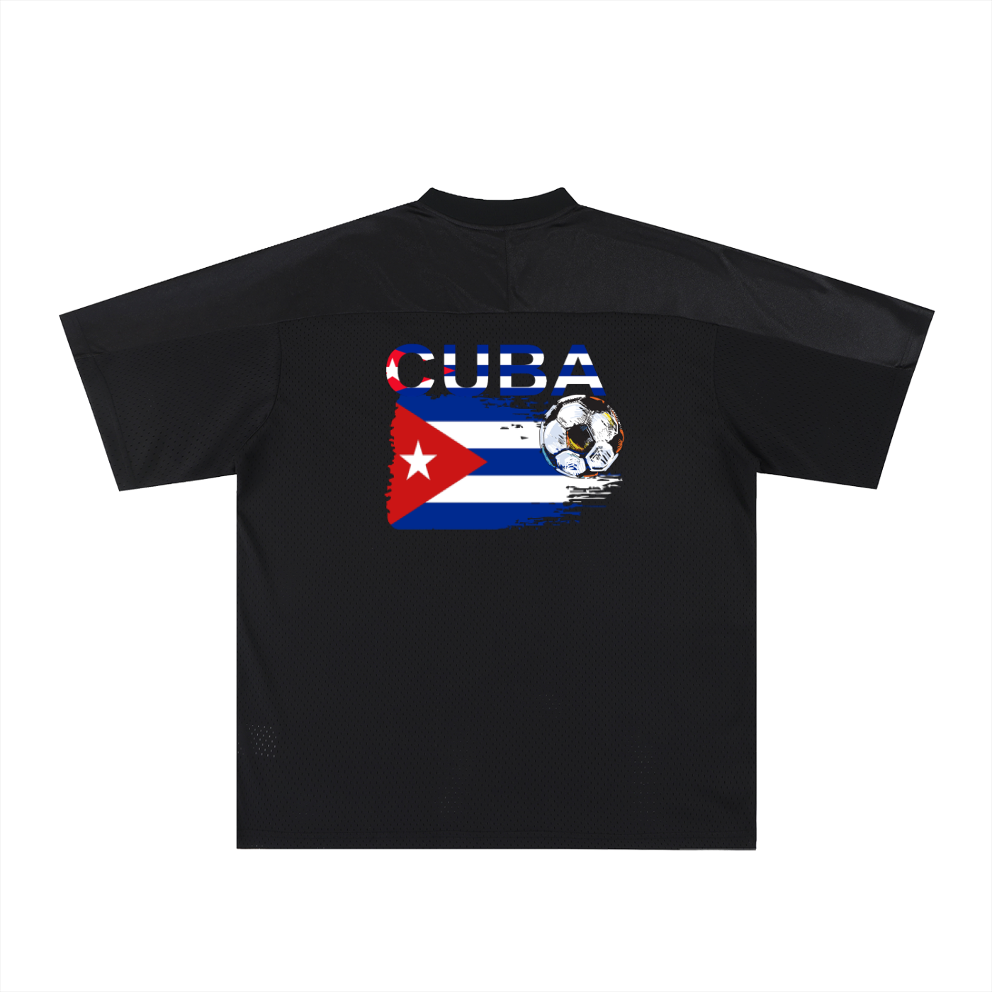 Cuba Flag Themed Graphic Mesh V-Neck Soccer Jersey