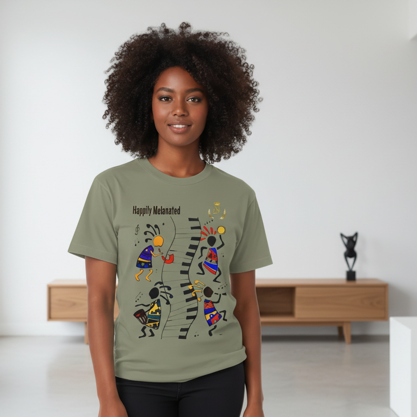 Afro Music Cartoon Graphic Unisex T-shirt, Vintage Wash Drop Shoulder T-shirt