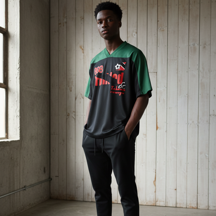 Trinidad Flag Themed Oversized Mesh V-Neck Unisex Soccer Jersey