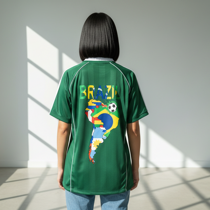 Brazil Flag Themed Graphic Shadow Stripe Collared Soccer Unisex Jersey