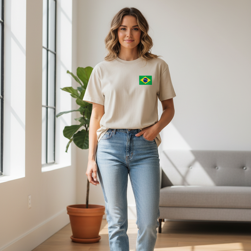Brazil Flag Themed Graphic Vintage Wash Cotton Unisex T-Shirt