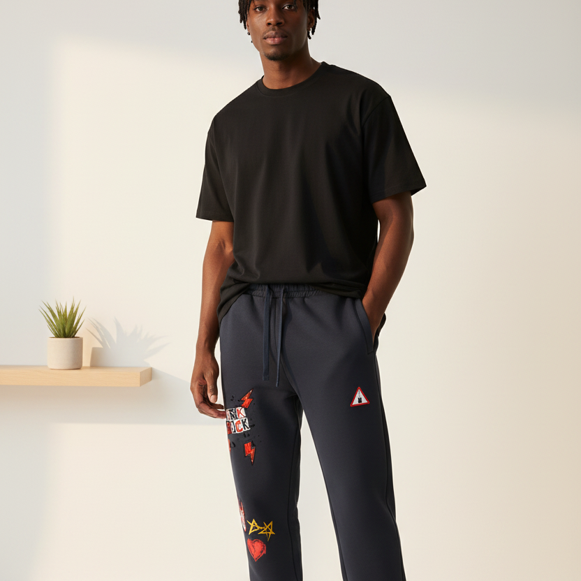 PunkRock Themed Graphic Essential Drawstring Jogged Sweatpants