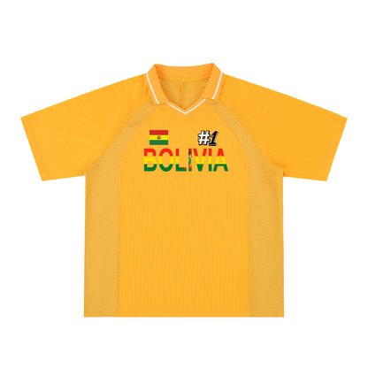 Bolivia Flag Themed Unisex Striped V-Neck Soccer Jersey