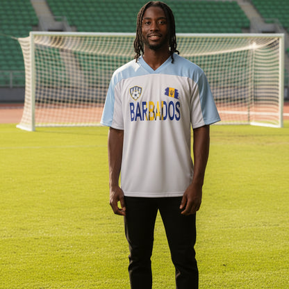 Barbados Flag Themed Unisex Oversized Mesh V-Neck Soccer Jersey