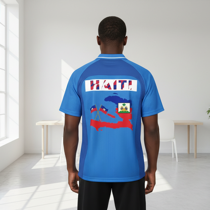 Haiti Flag Themed Graphic Striped V-Neck Soccer Unisex Jersey