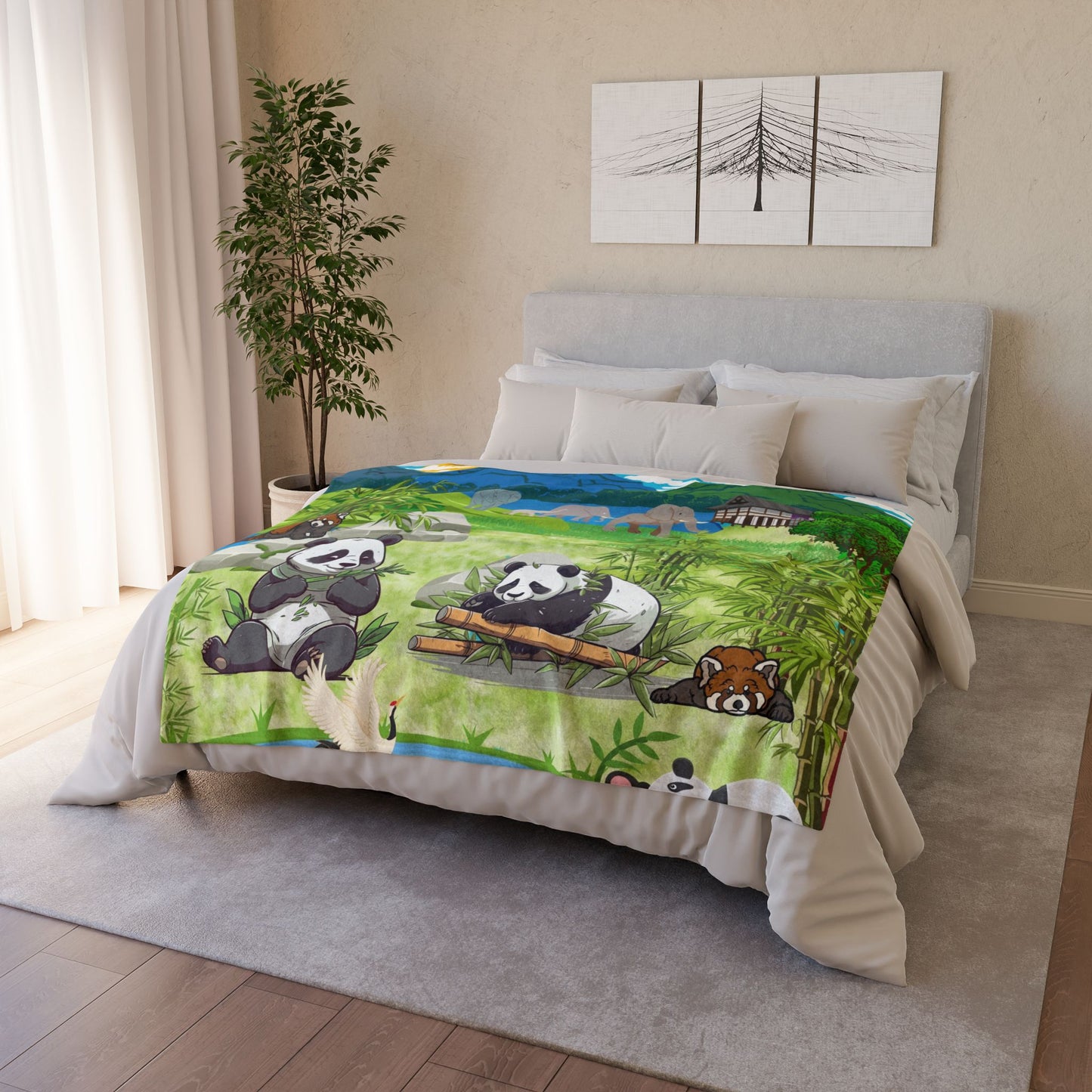 Cozy Panda-Themed Soft Polyester Blanket for Kids