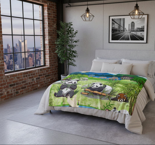 Cozy Panda-Themed Soft Polyester Blanket for Kids