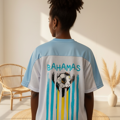 Bahamas Flag Themed Unisex Oversized Mesh V-Neck Soccer Jersey
