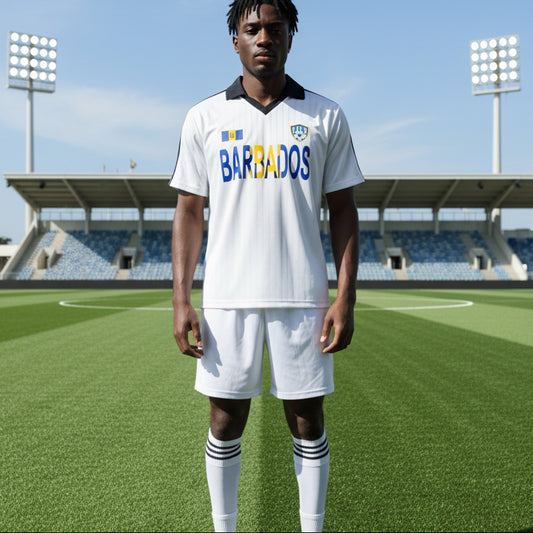 Barbados Flag Themed Contrast Collar Striped Soccer Jersey