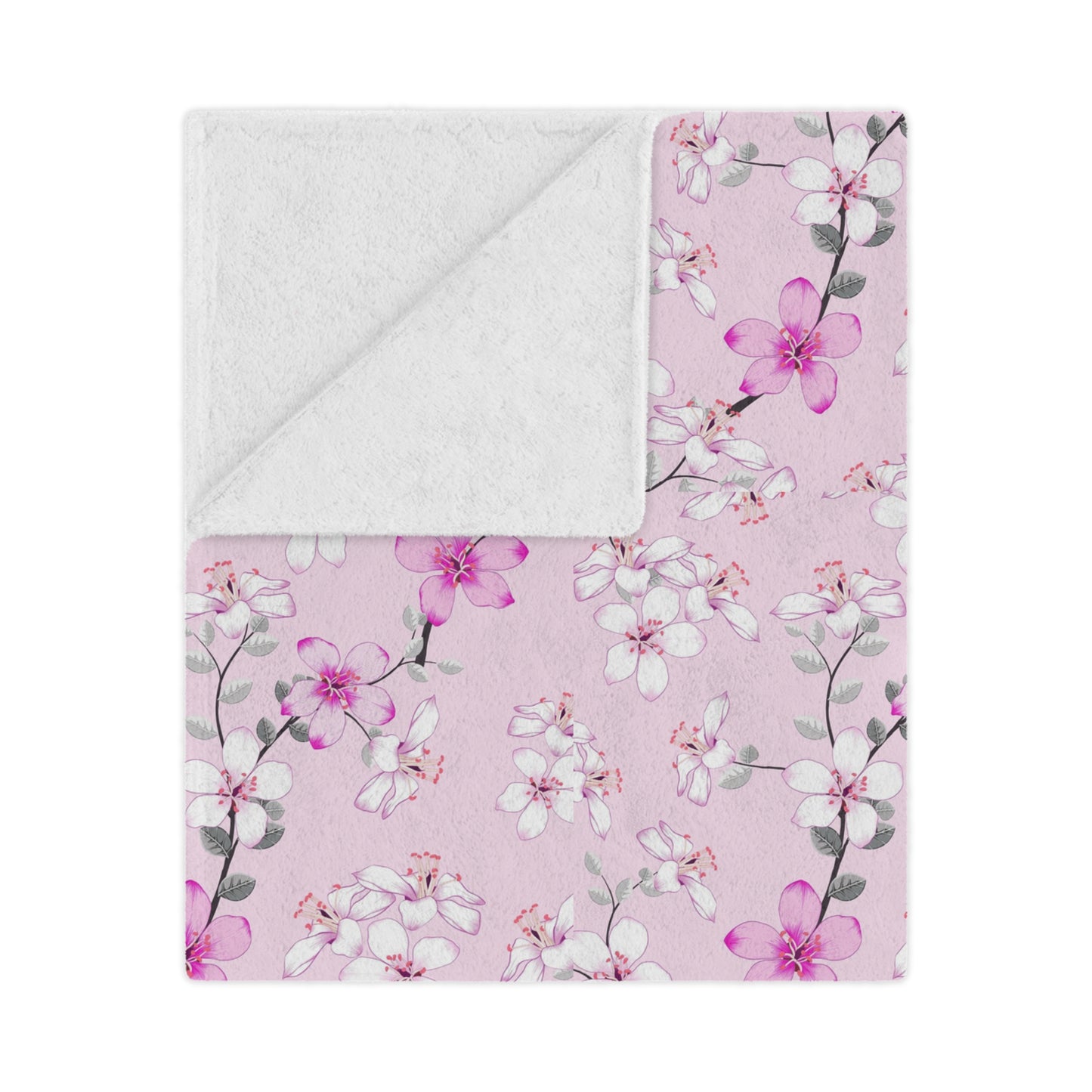 Floral Pink Cherry Blossom Minky Blanket