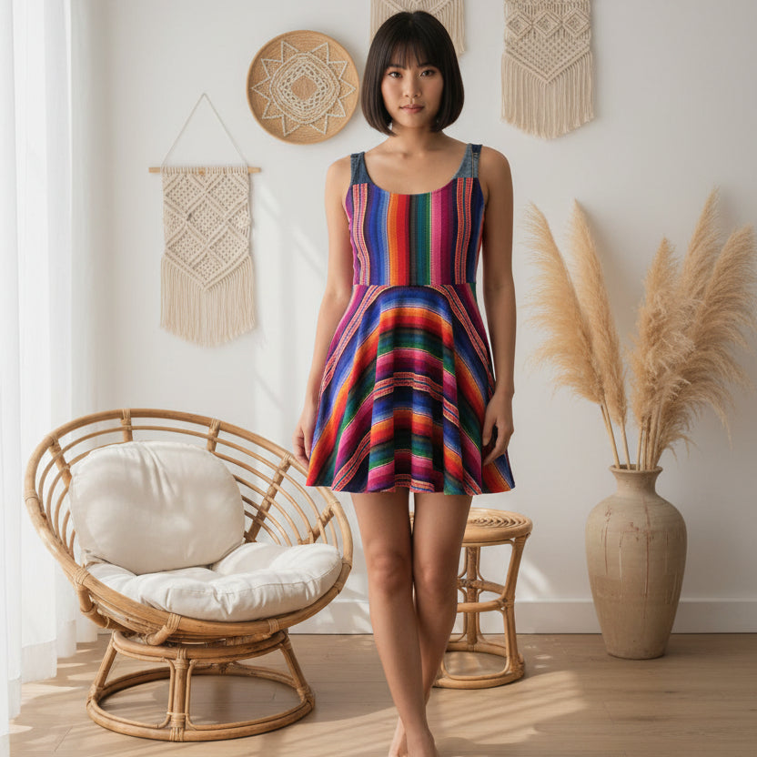 Vibrant Rainbow Striped Women's Skater Dress