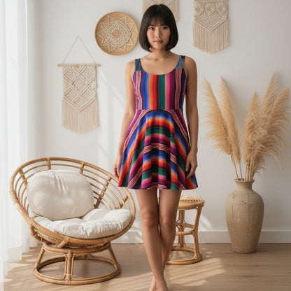 Vibrant Rainbow Striped Women's Skater Dress