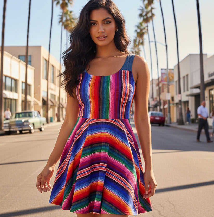 Vibrant Rainbow Striped Women's Skater Dress