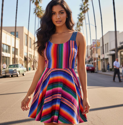 Vibrant Rainbow Striped Women's Skater Dress