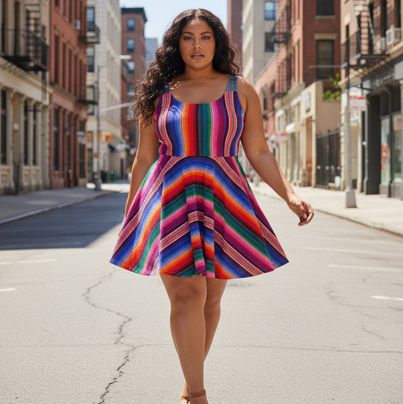 Vibrant Rainbow Striped Women's Skater Dress