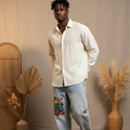 Men's Vintage Wash Sunfade Barrel Leg Jeans Featuring B-Boy Graffiti Graphics ODMPOD