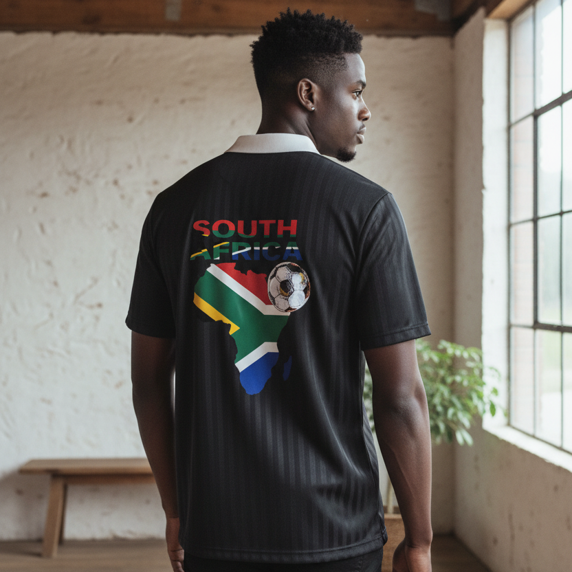 South African Flag Themed Graphic Collar Striped Soccer Jersey