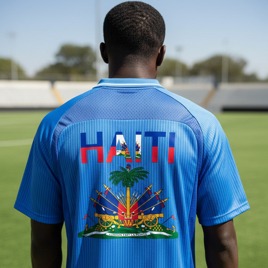 Haiti Flag Themed Striped V-Neck Unisex  Soccer Jersey