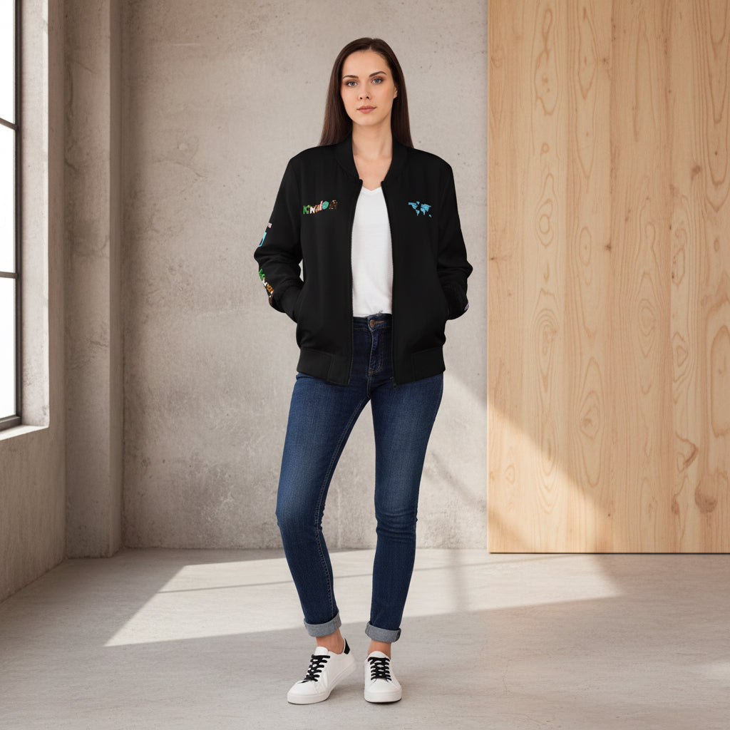 Travel Graphic Bomber Jacket – 'Travel' Adventure Patch Design