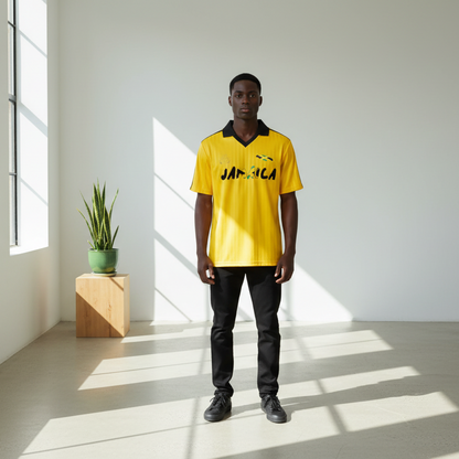 Unisex Jamaica Themed Graphic Contrast Collar Striped Soccer Jersey