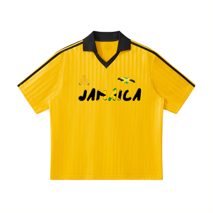 Unisex Jamaica Themed Graphic Contrast Collar Striped Soccer Jersey