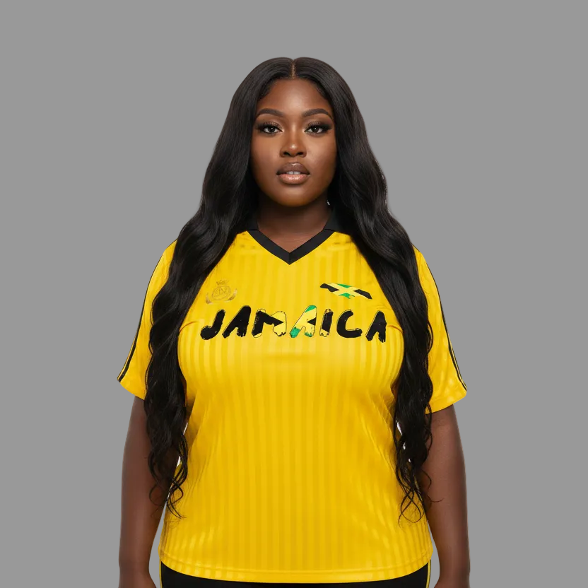 Unisex Jamaica Themed Graphic Contrast Collar Striped Soccer Jersey