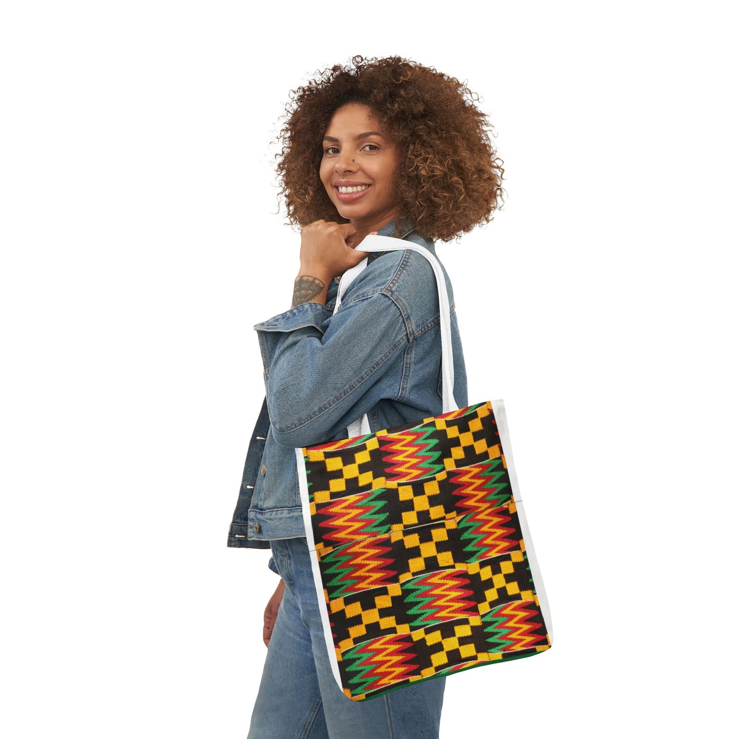 Kente Pattern Canvas Tote Bag — Vibrant African Print Market Tote
